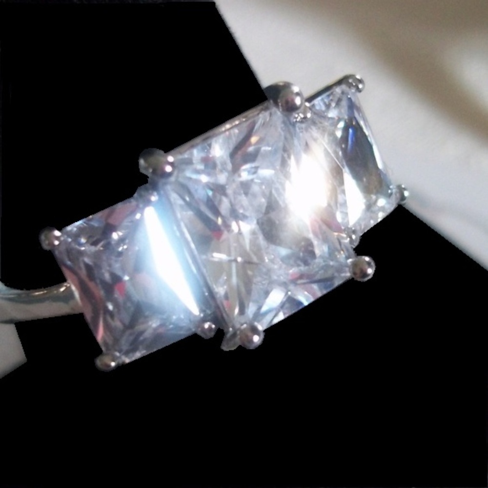 Silver Set Triple Emerald-Cut Zirconia 4ct Ring